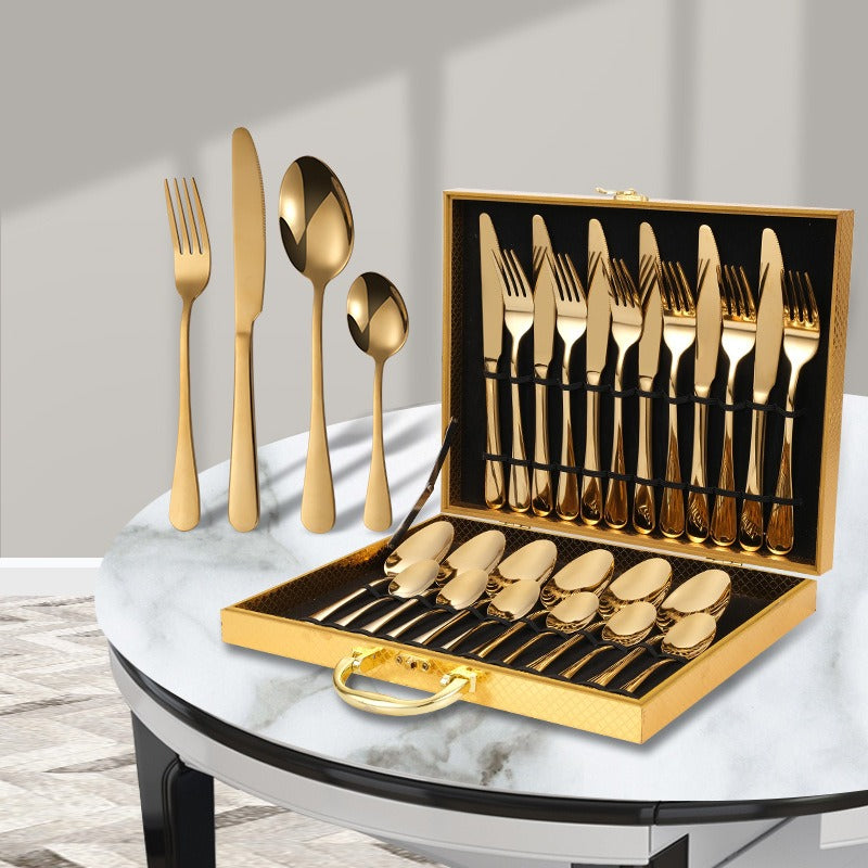 24-Piece Stainless Steel Cutlery Set Golden